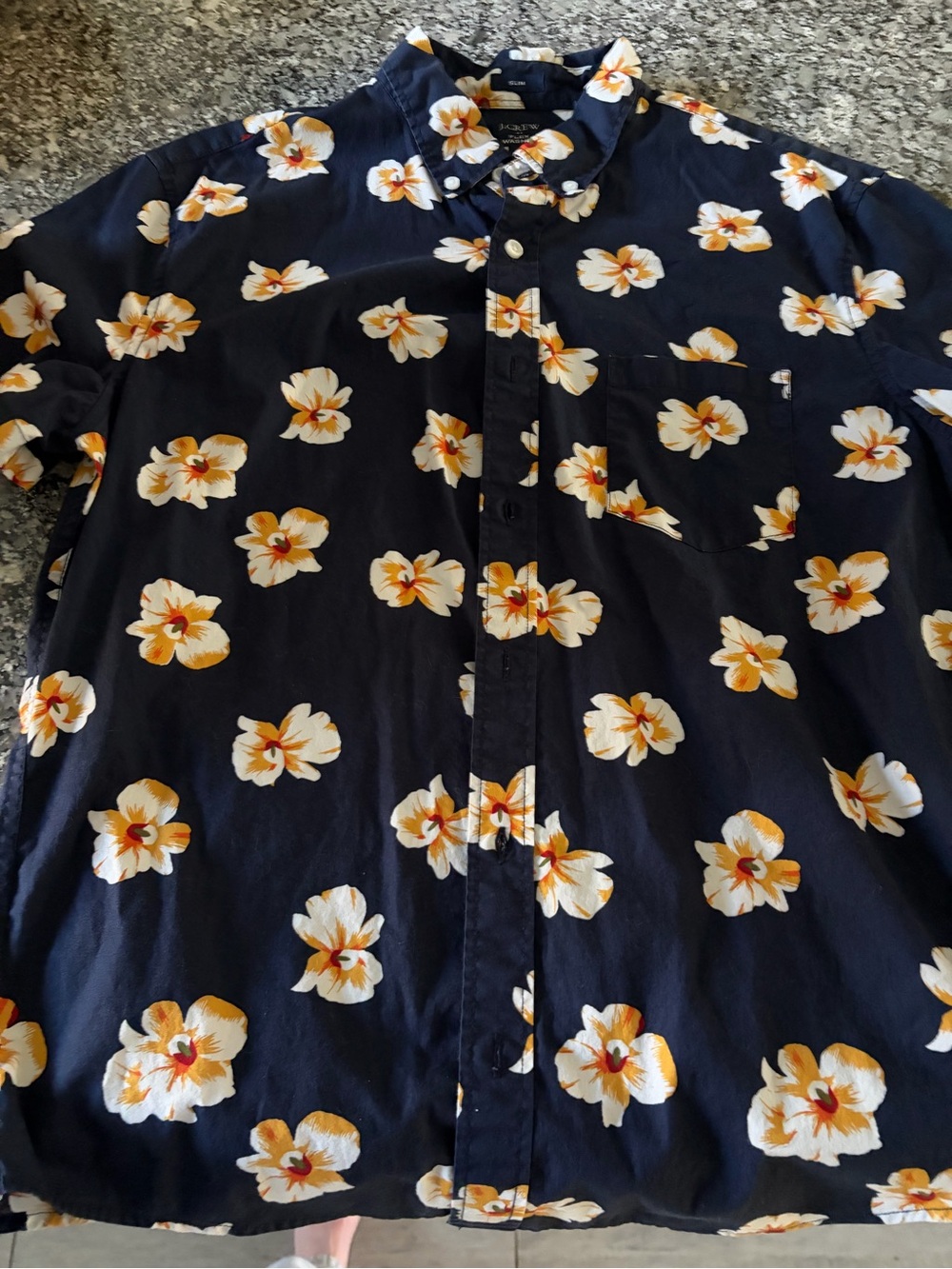 J. Crew Navy Short-Sleeve Floral Button-Down Shirt
